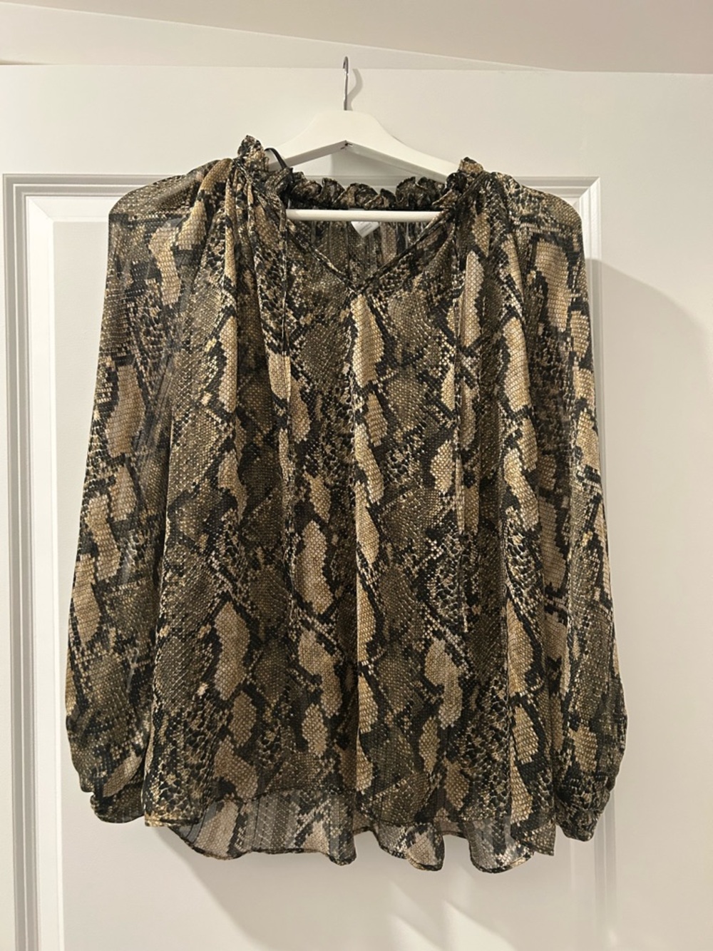 H&M Snake Print Long-Sleeve Blouse - Olive, Black